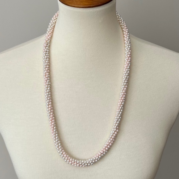 Pink and White Mini Pearl Necklace Twisted/Intertwined - Picture 1 of 5